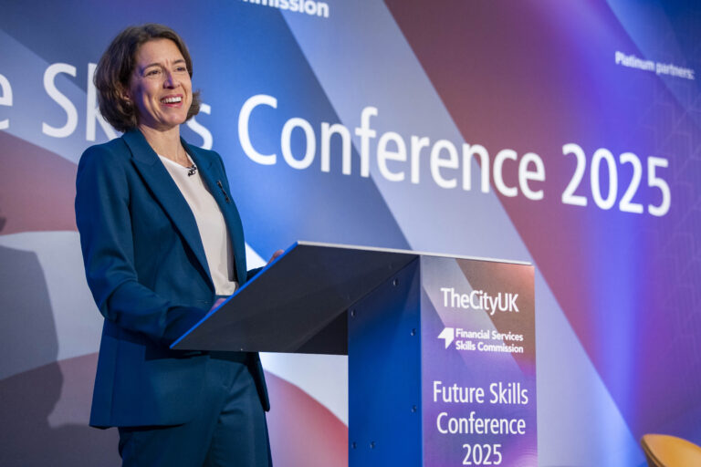 Claire Tunley chief executive of the Financial Services Skills Commission, speaking at the Future Skills Conference 2025