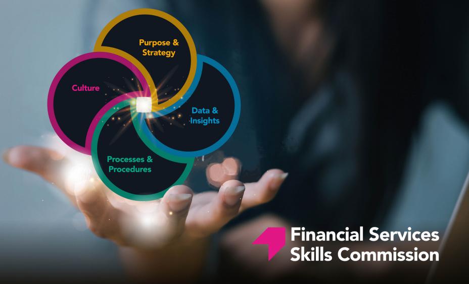 An image showing the Financial Services Skills Commission logo and a hand holding words