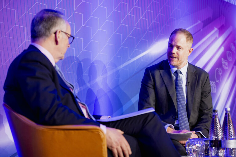 Mark Hoban speaking to Rohan Lee, Director of HM Treasury, at the Future Skills Conference 2026
