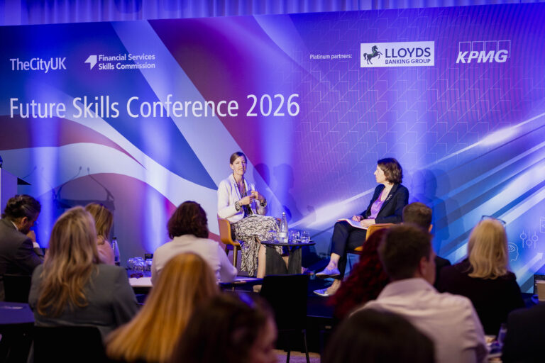 Claire Tunley speaking to Tessa Griffiths CEO Skills England at the Future Skills Conference 2026 -